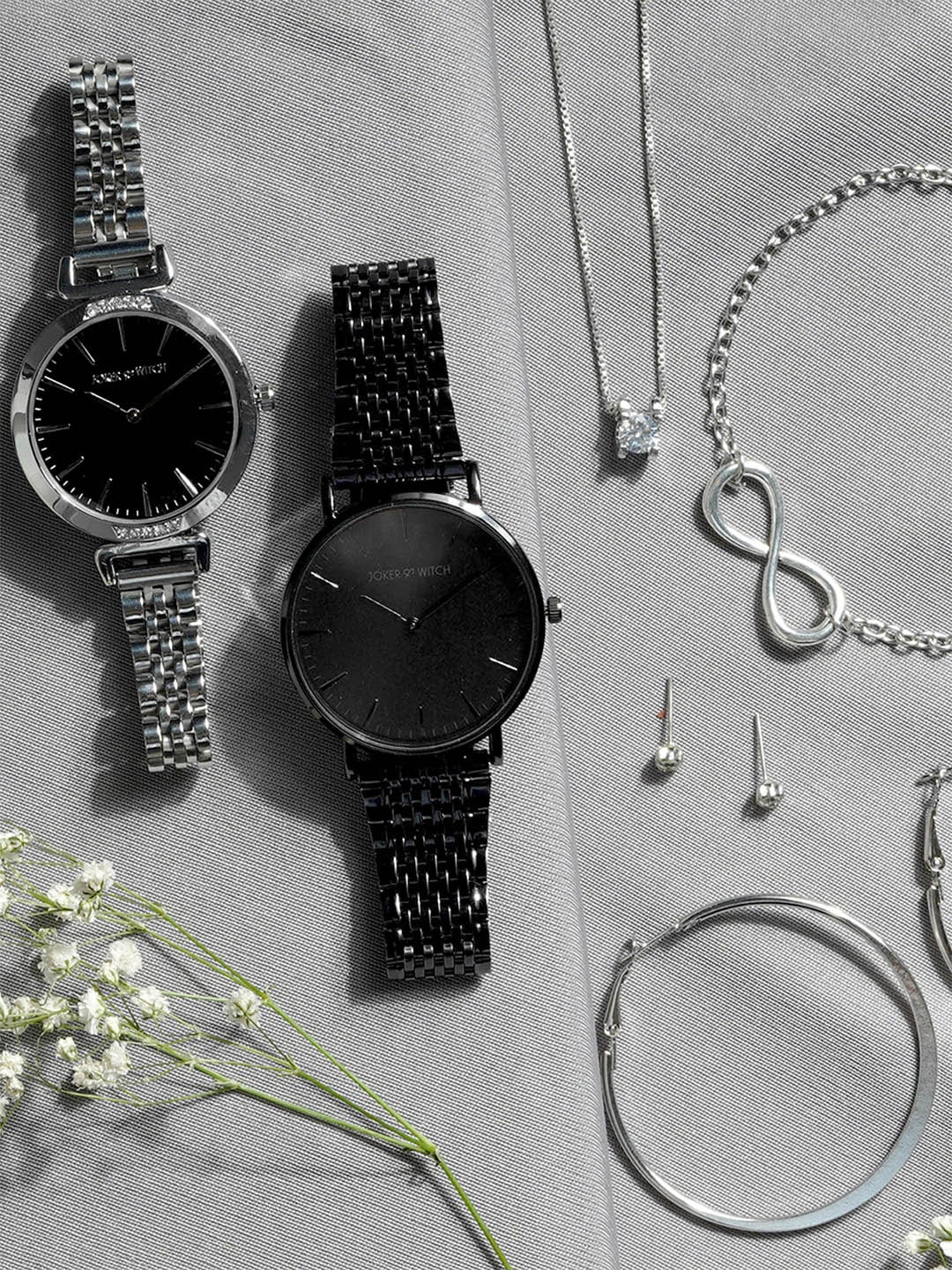

JOKER & WITCH Unisex Stainless Steel Lilly Watch & Jewellery Gift Set, Black