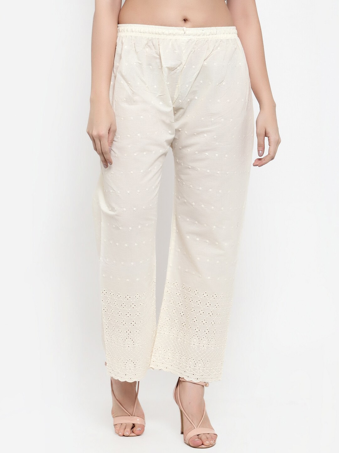 

Miaz Lifestyle Women Self Design Chambray Palazzos, Off white