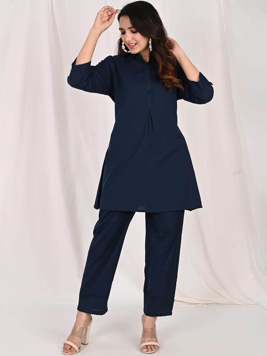 

Do Dhaage Regular A-Line Kurti With Trousers, Navy blue