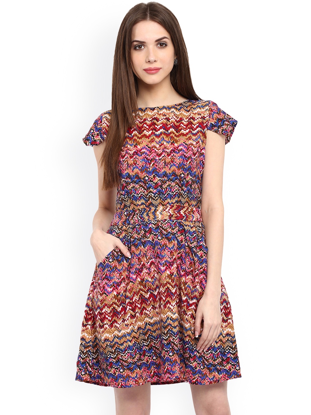 

La Zoire Women Multicoloured Printed Fit and Flare Dress, Multi