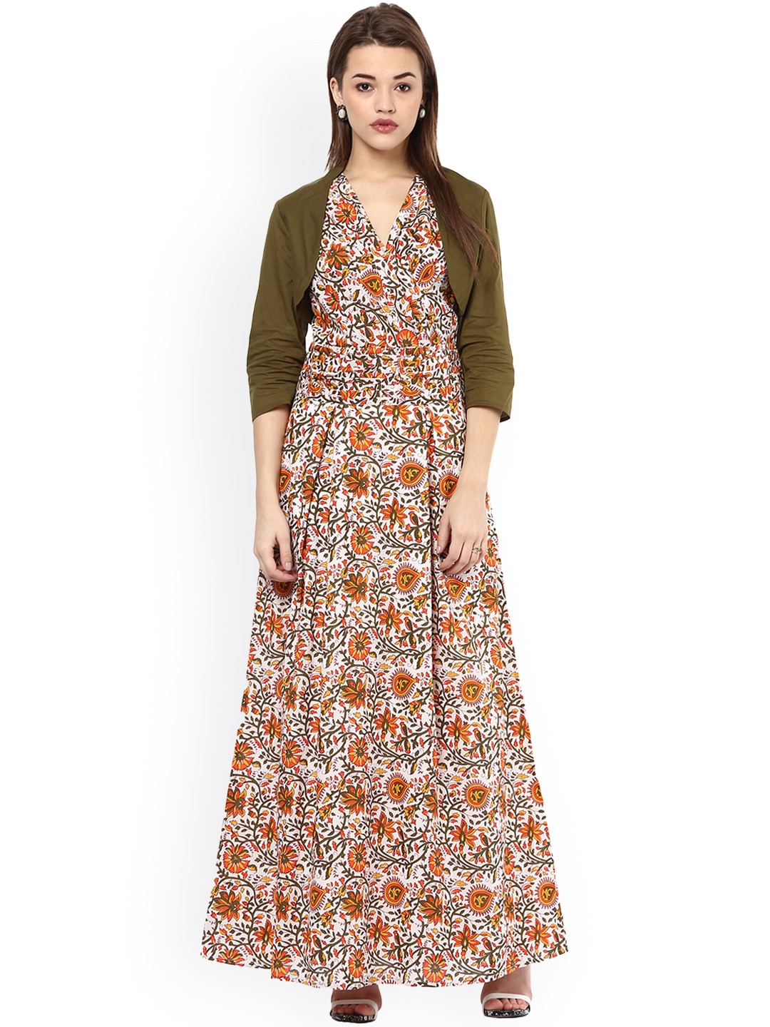 

La Zoire Women White Printed Maxi Dress