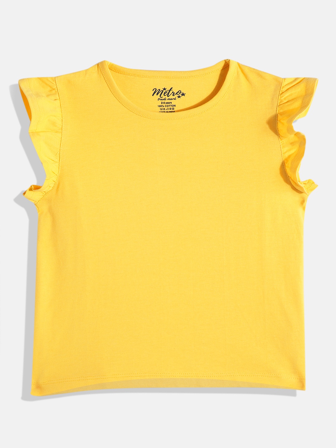 

METRO KIDS COMPANY Girls Flutter Sleeves Pure Cotton Top, Yellow