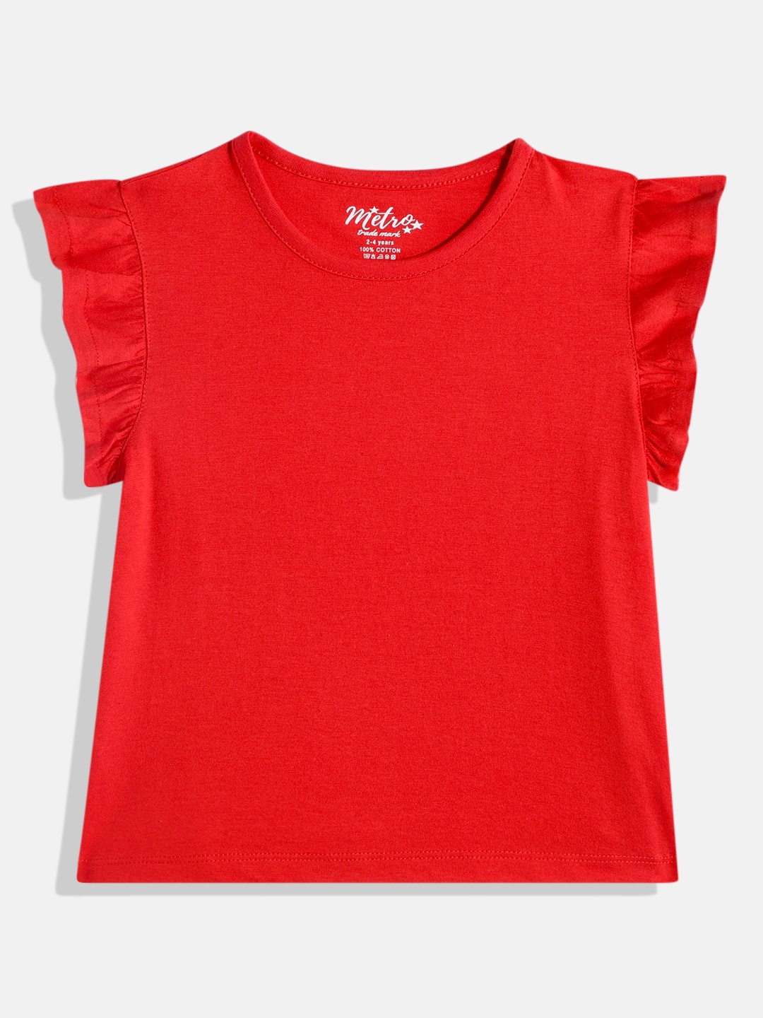 

METRO KIDS COMPANY Girls Flutter Sleeves Pure Cotton Top, Red