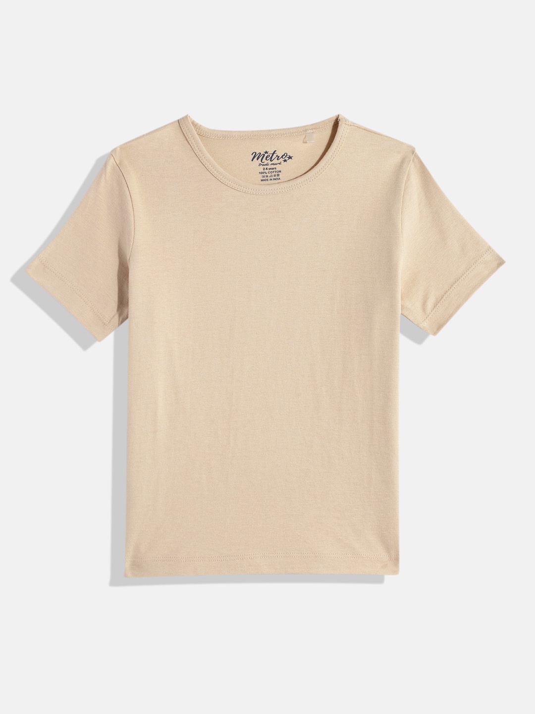 

METRO KIDS COMPANY Boys Solid Regular Fit T-shirt, Cream