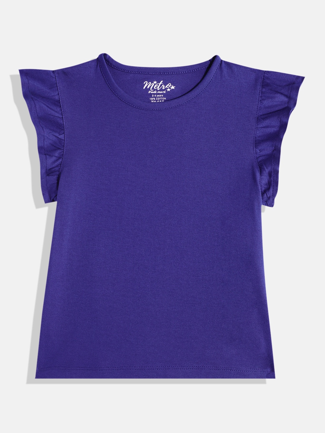 

METRO KIDS COMPANY Girls Flutter Sleeves Pure Cotton Top, Blue