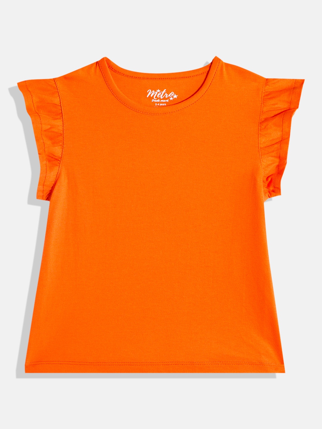 

METRO KIDS COMPANY Girls Solid Flutter Sleeve Top, Orange