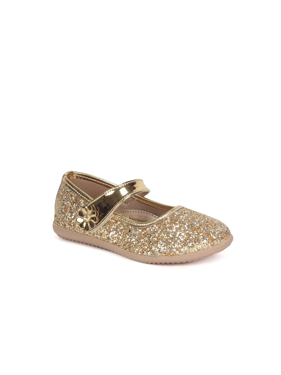 

Lil Lollipop Girls Embellished Ballerinas With Velcro Closure, Gold