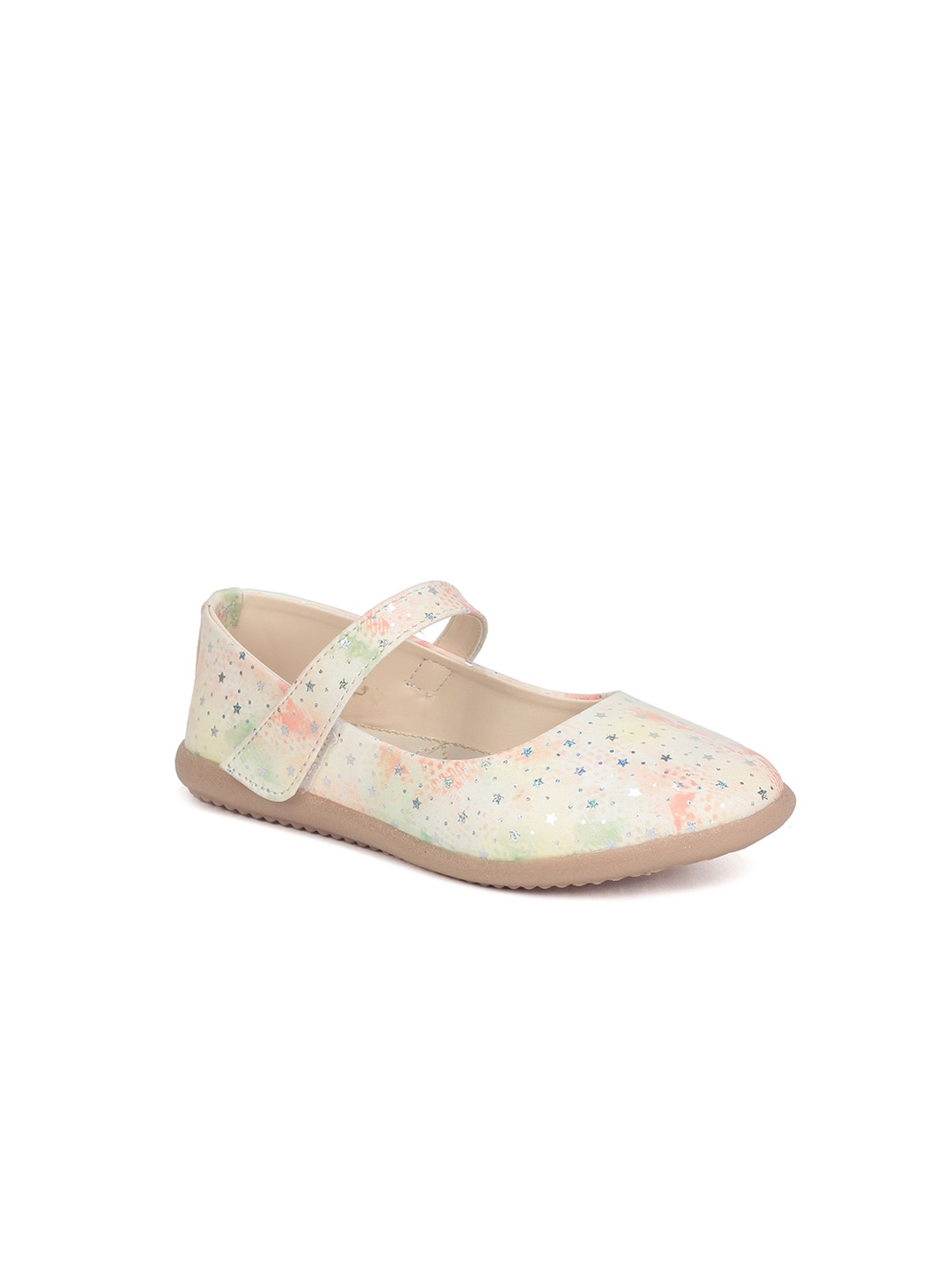 

Lil Lollipop Girls Stars Printed Ballerinas With Velcro Closure, Cream