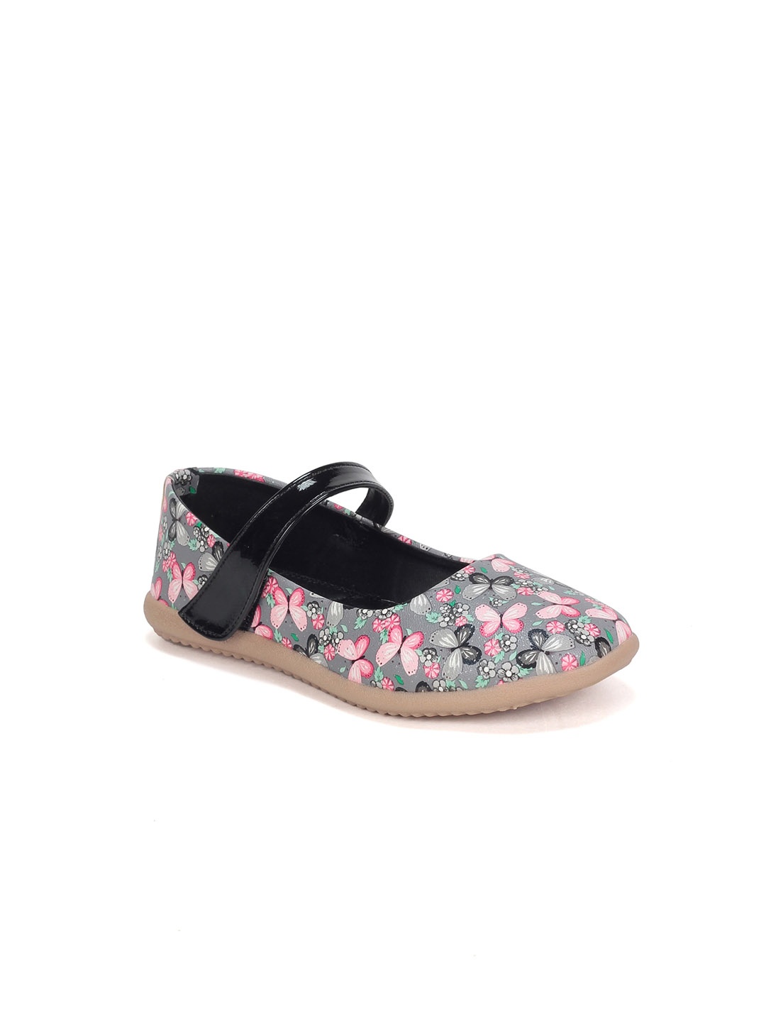 

Lil Lollipop Girls Butterfly Printed Ballerinas With Velcro Closure, Grey