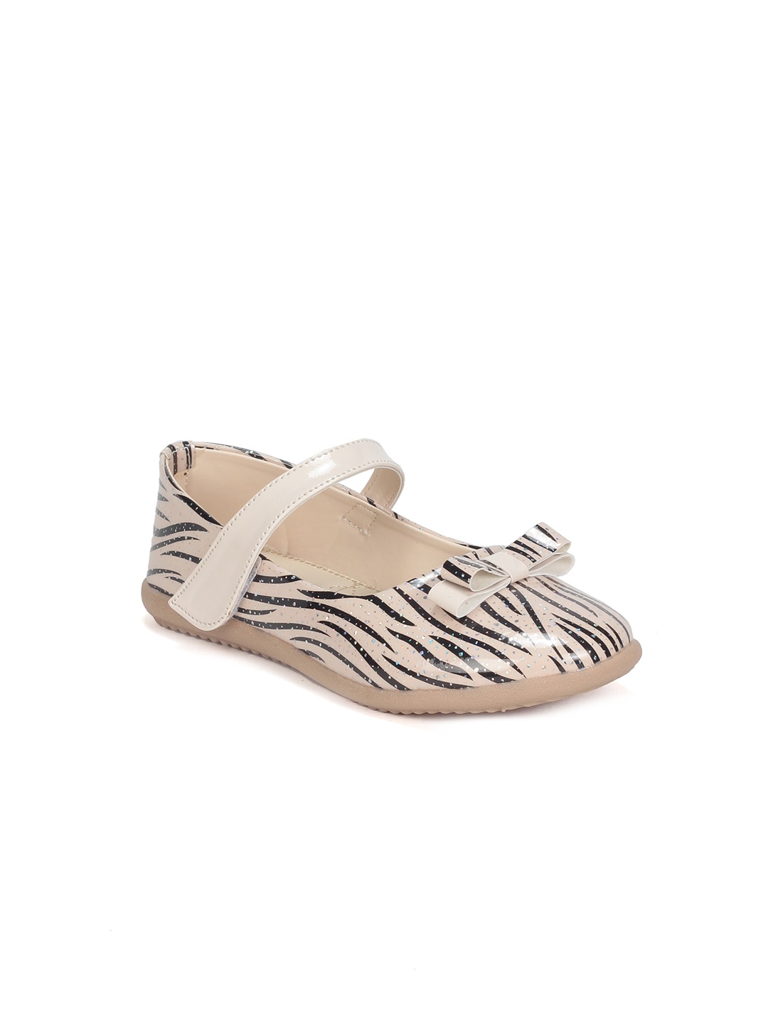 

Lil Lollipop Girls Abstract Printed Ballerinas With Bows & Velcro Closure, Cream