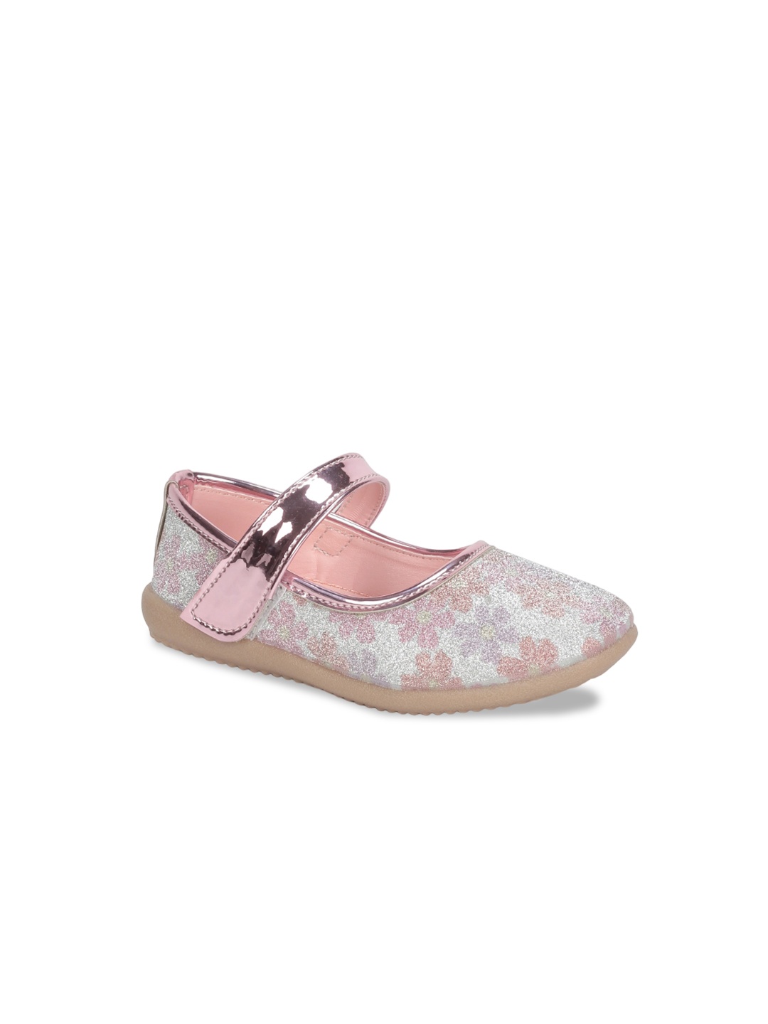 

Lil Lollipop Girls Floral Printed Embellished Ballerinas With Velcro Closure, Pink