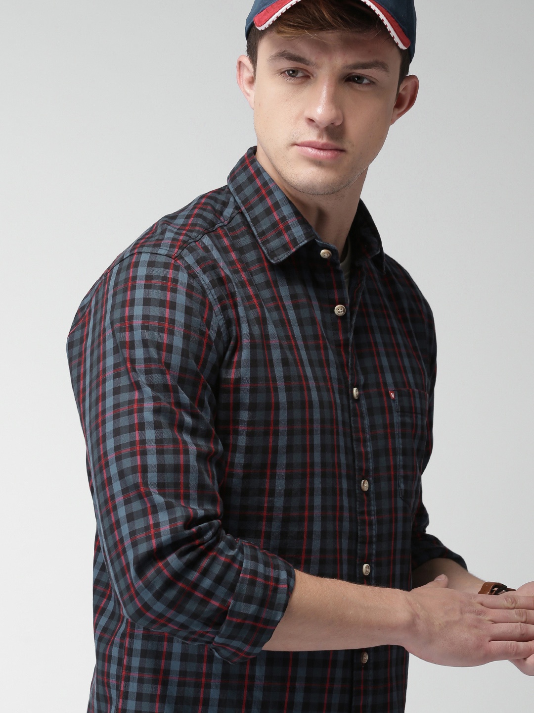 

Harvard Men Blue & Grey Slim Fit Checked Sustainable Casual Shirt
