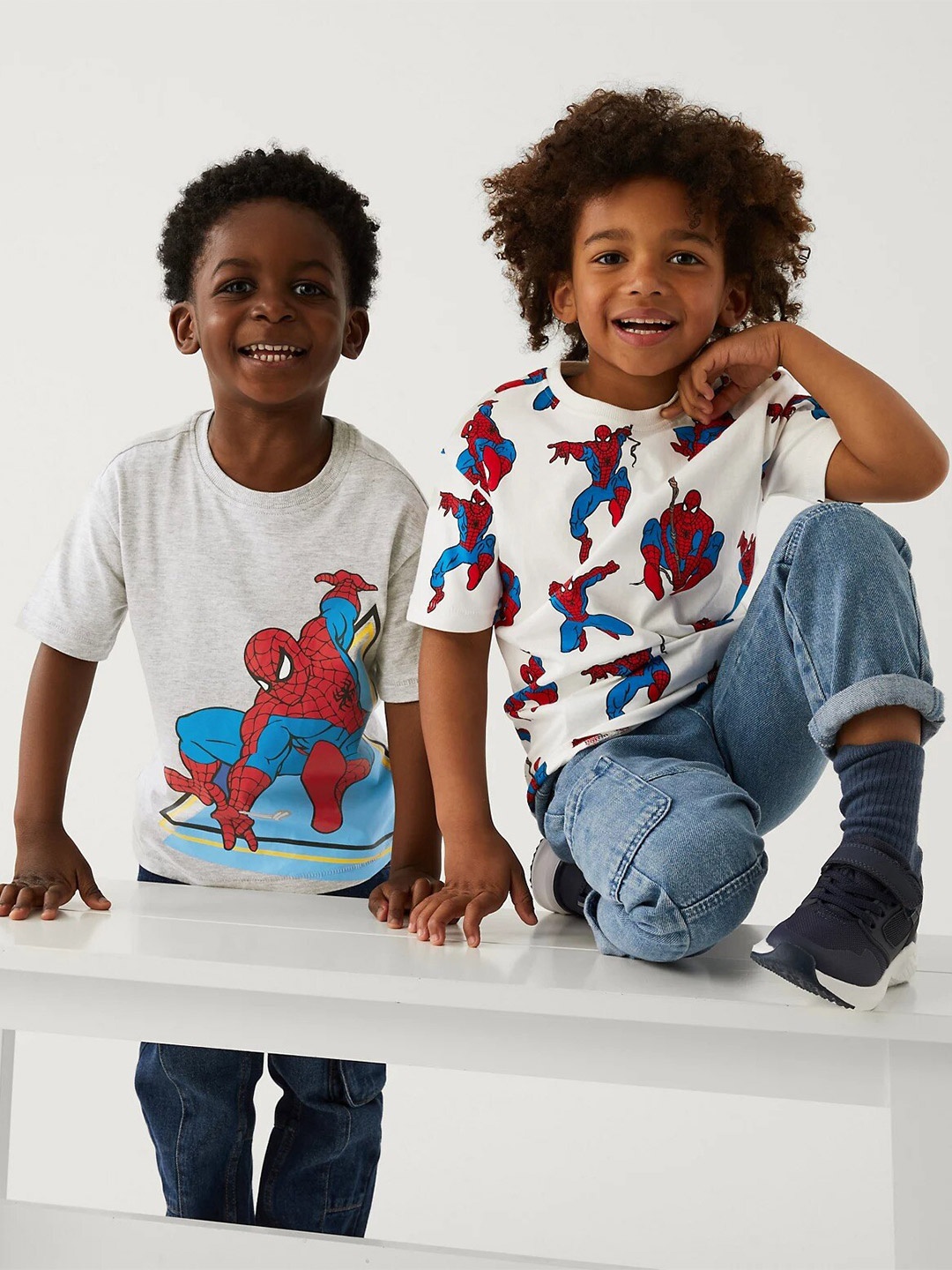 

Marks & Spencer Boys Pack Of 2 Spider Printed Pure Cotton T-shirt, Grey