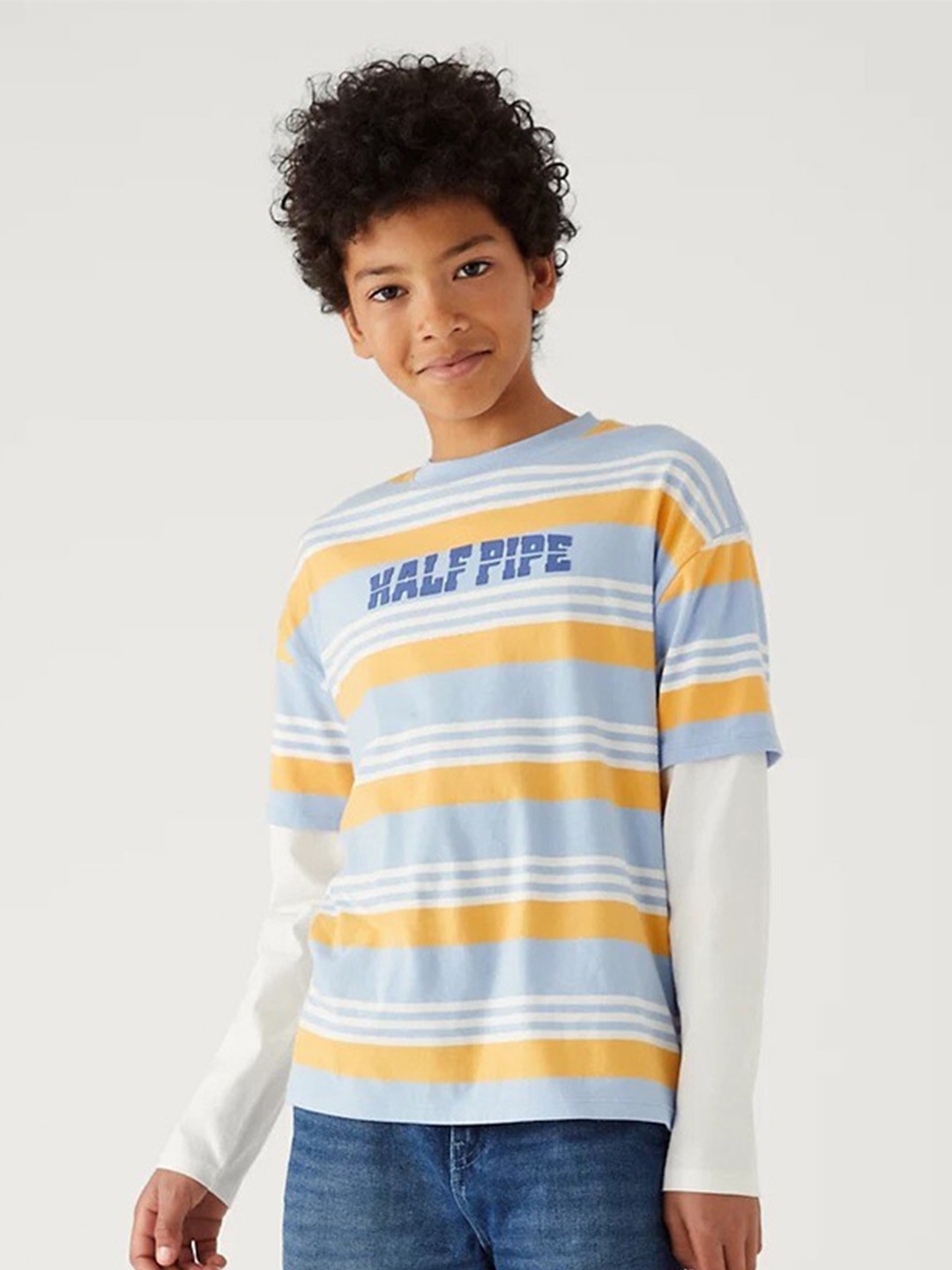 

Marks & Spencer Boys Striped Pure Cotton T-shirt, Blue