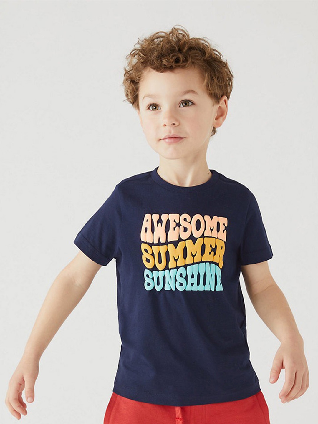 

Marks & Spencer Boys Typography Printed Pure Cotton T-shirt, Navy blue