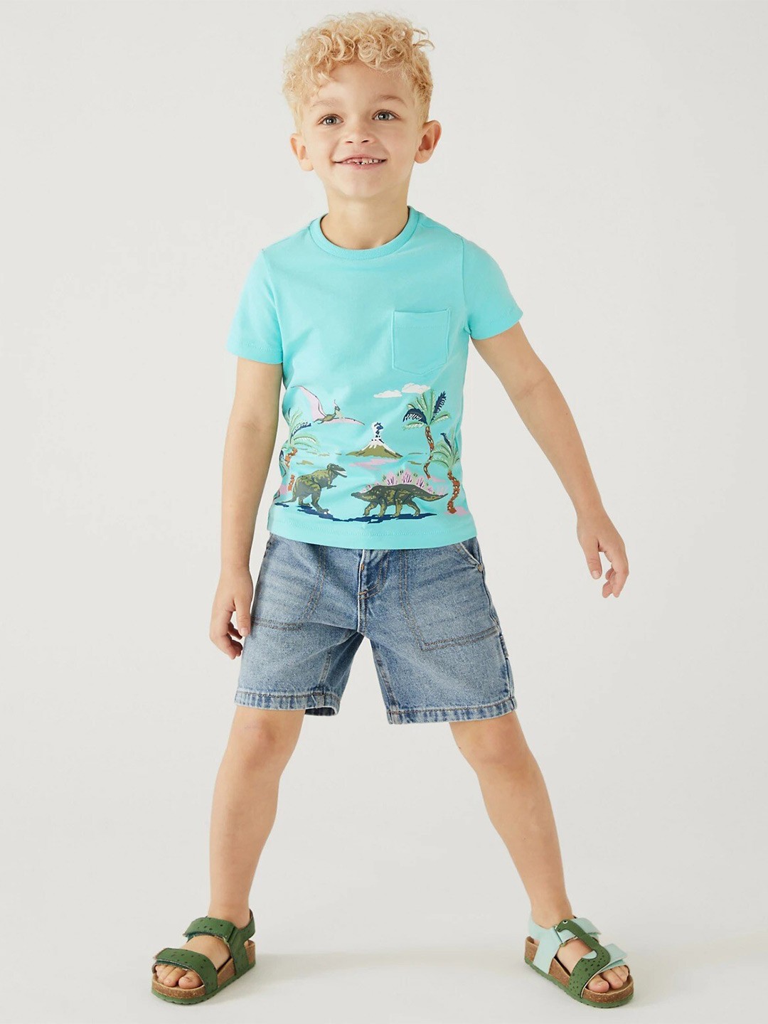 

Marks & Spencer Boys Pack Of 3 Graphic Printed T-Shirt, Turquoise blue