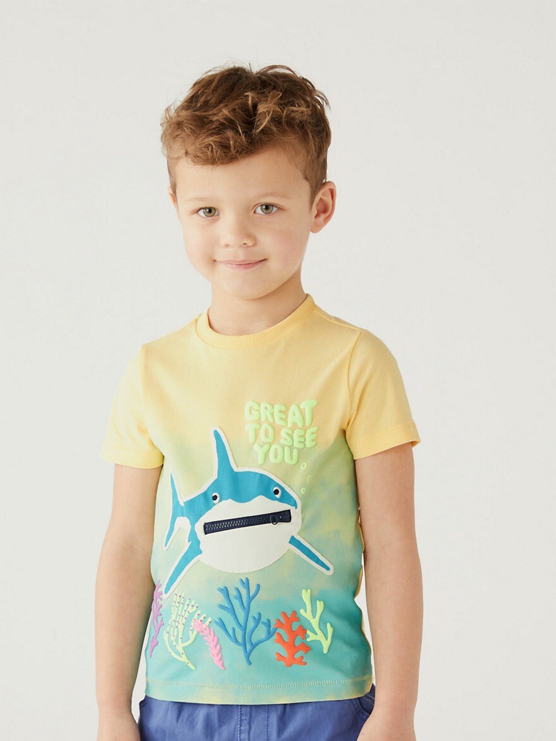 

Marks & Spencer Boys Typography Printed Cotton T-shirt, Yellow
