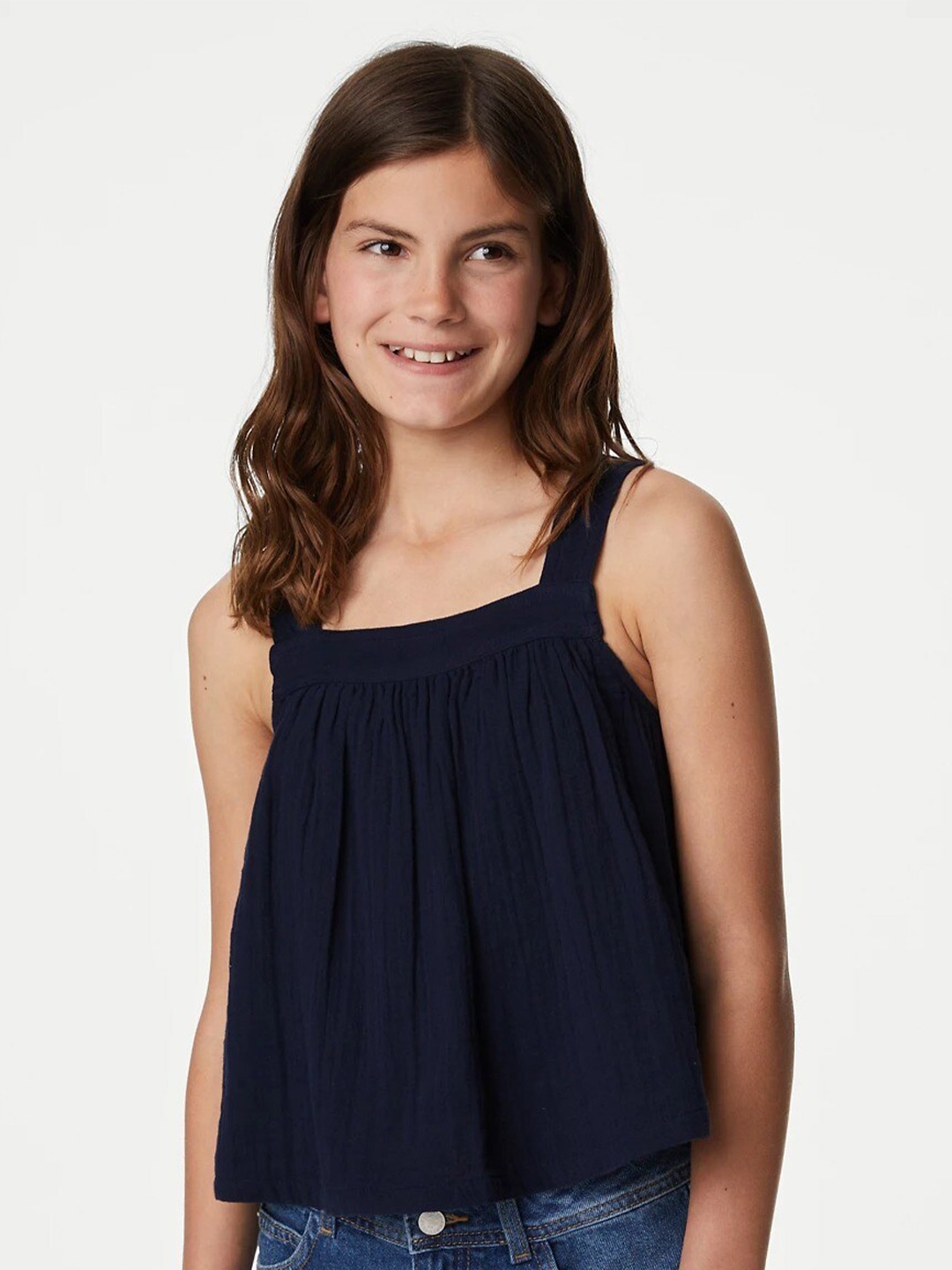 

Marks & Spencer Girls Sleeveless Cotton A-Line Top, Navy blue