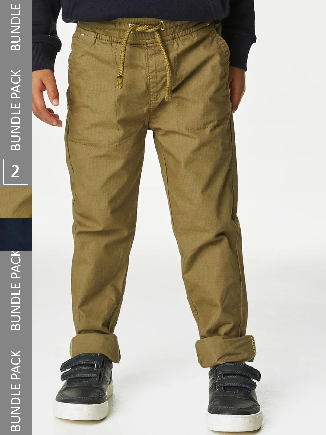 

Marks & Spencer Boys Pack Of 2 pure Cotton Regular Trousers, Khaki