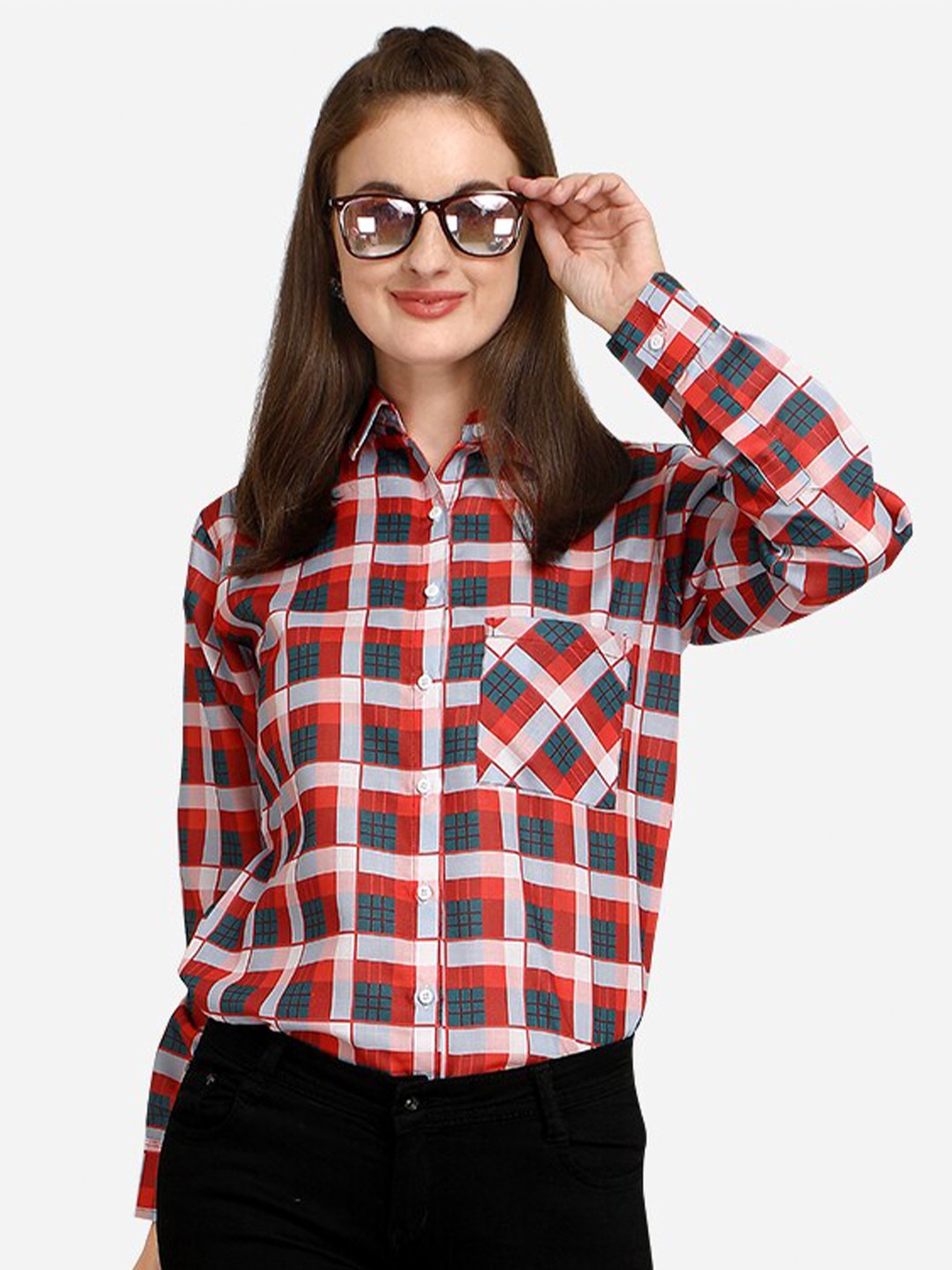 

White World Checked Cotton Casual Shirt, Green