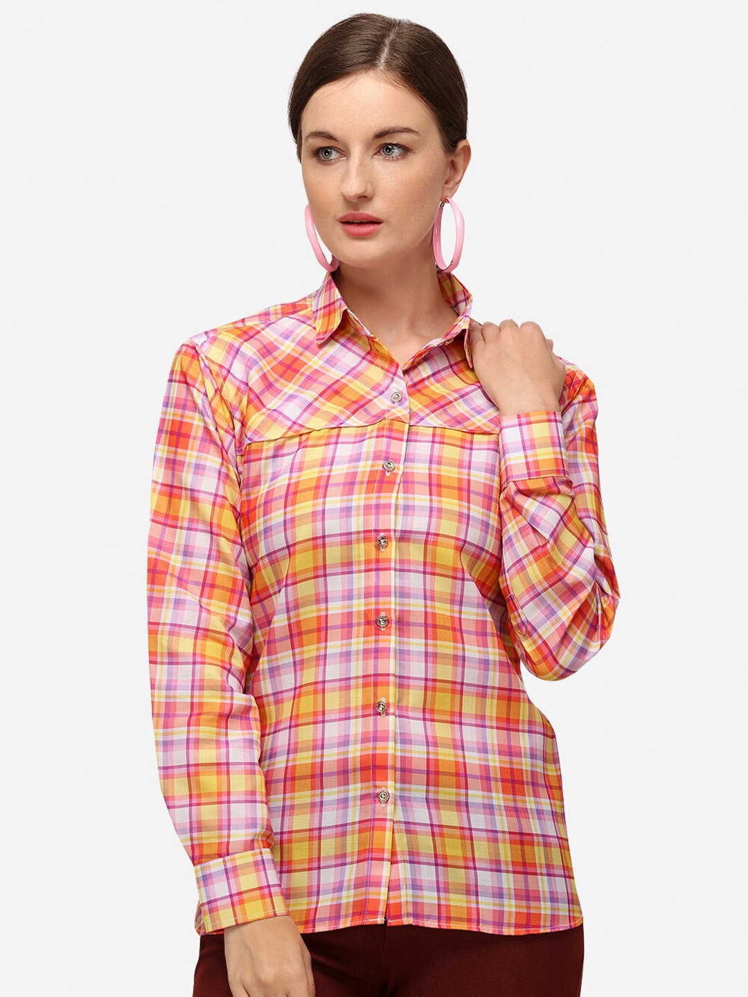 

White World Tartan Checked Cotton Casual Shirt, Red