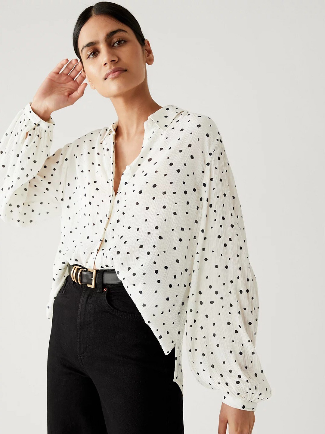 

Marks & Spencer Polka Dot Printed Casual Shirt, White