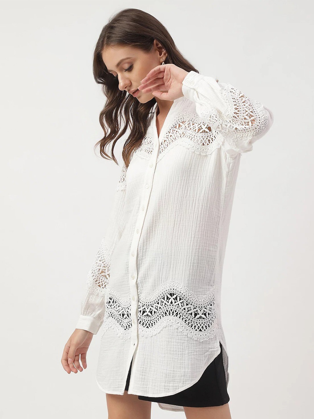 

Marks & Spencer Self Designed Longline Casual Shirt, White