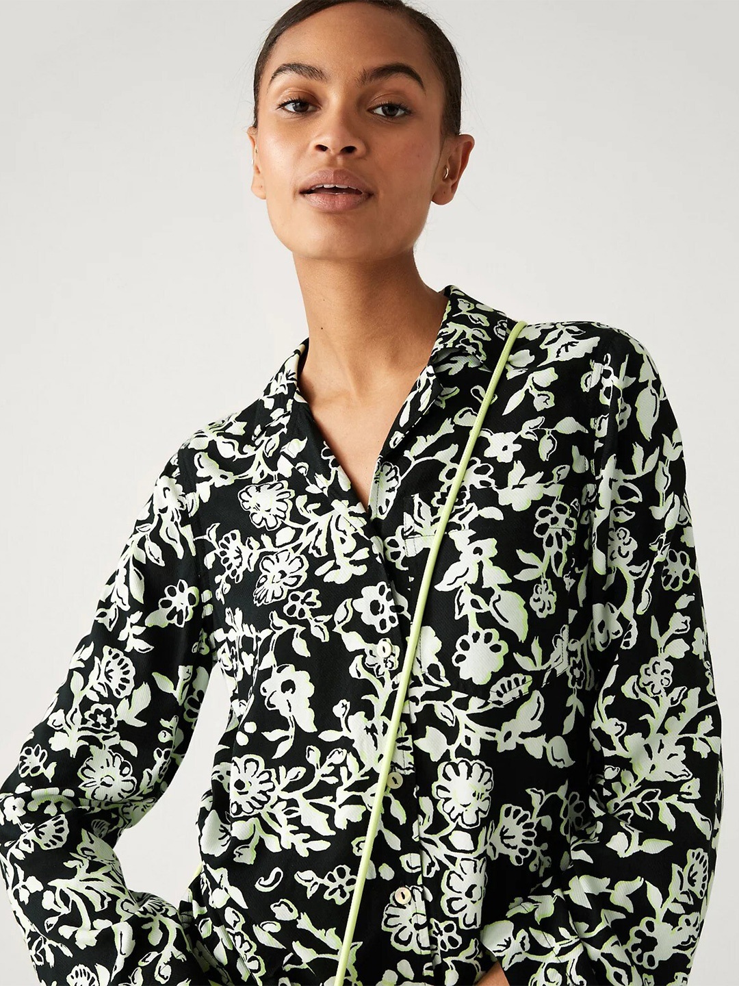 

Marks & Spencer Floral Printed Casual Shirt, Black