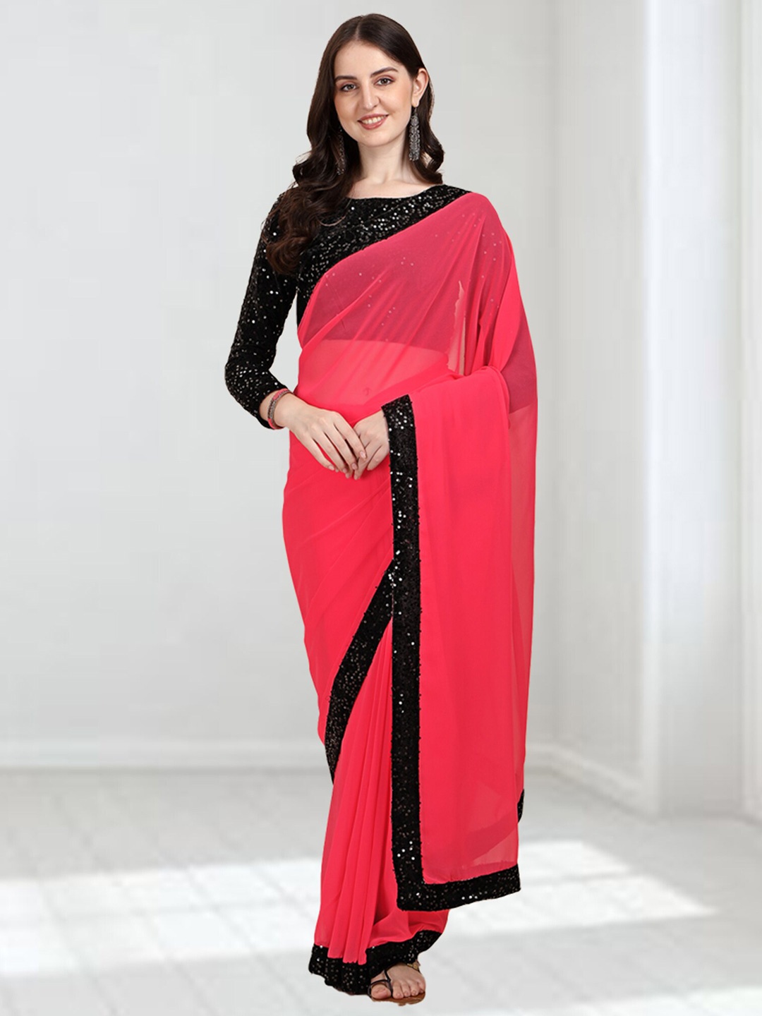 

N N ENTERPRISE Embellished Bordered Saree, Pink