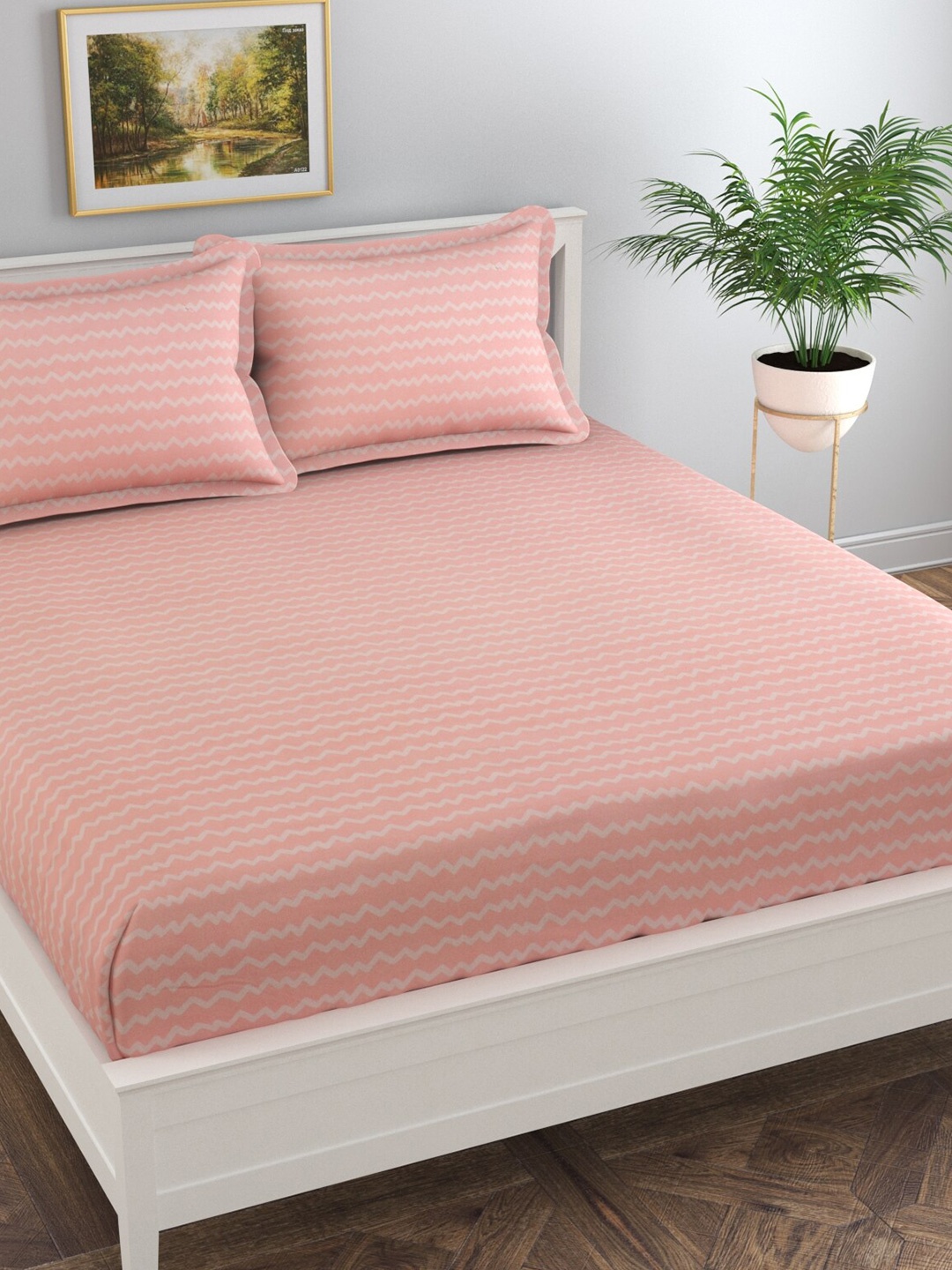 

Florida Pink Striped 180 TC King Bedsheet with 2 Pillow Covers