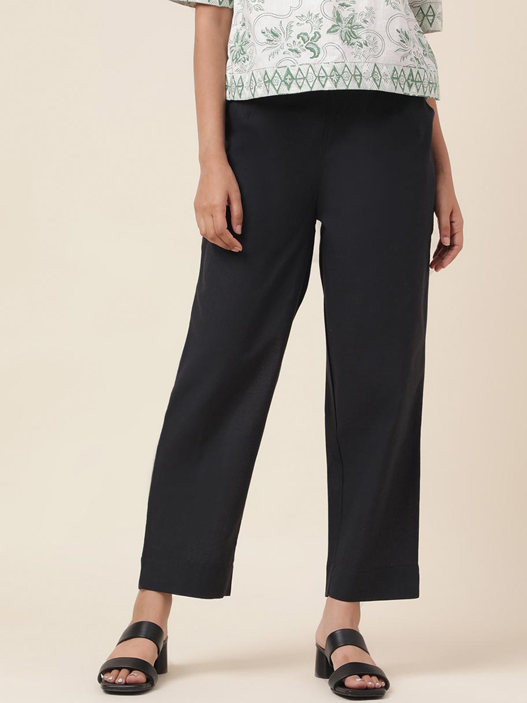 

Fabindia Women Mid-Rise Cotton Trousers, Black