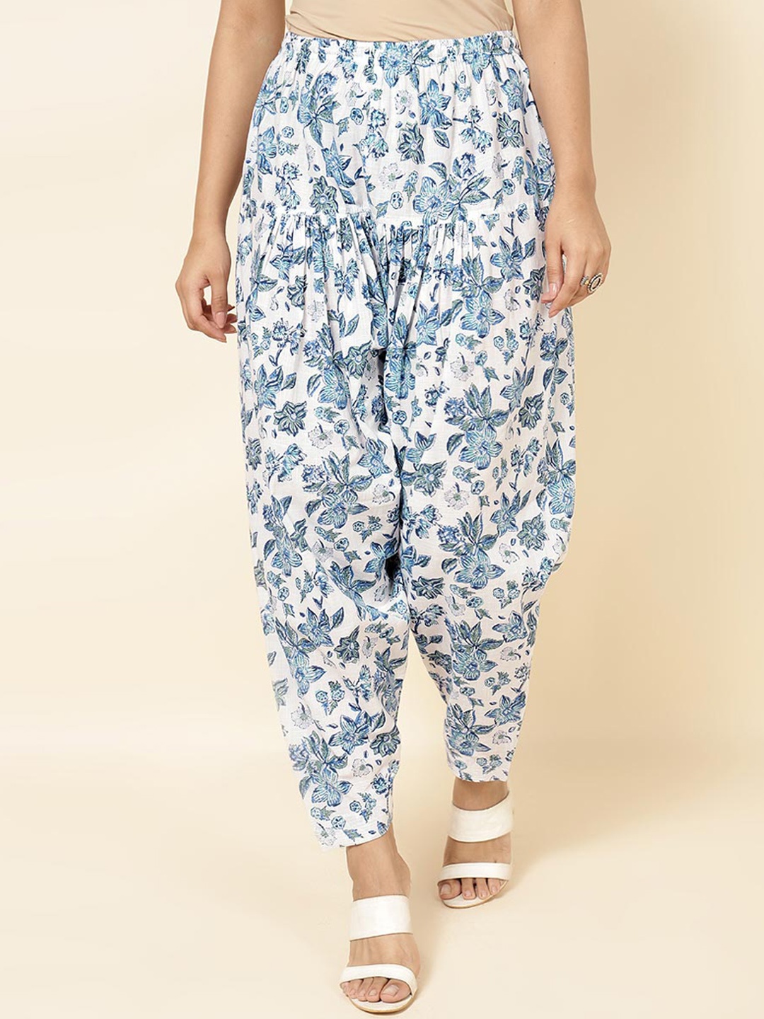 

Fabindia Women Printed Straight-Fit Pleated Cotton Salwar, White