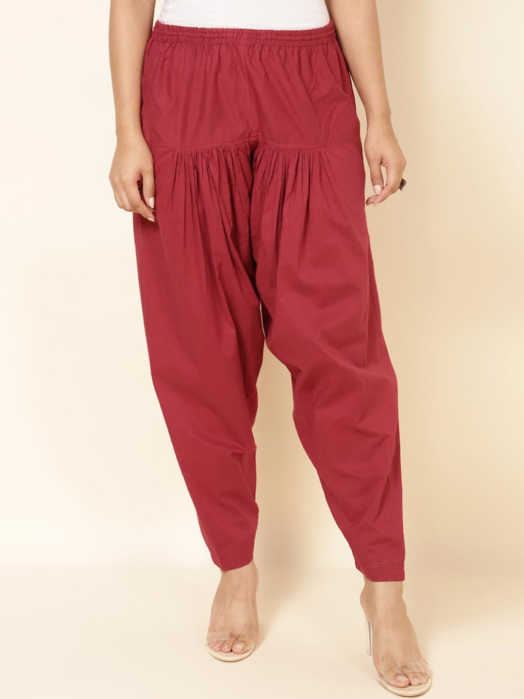 

Fabindia Women Loose-Fit Pleated Cotton Salwar, Maroon