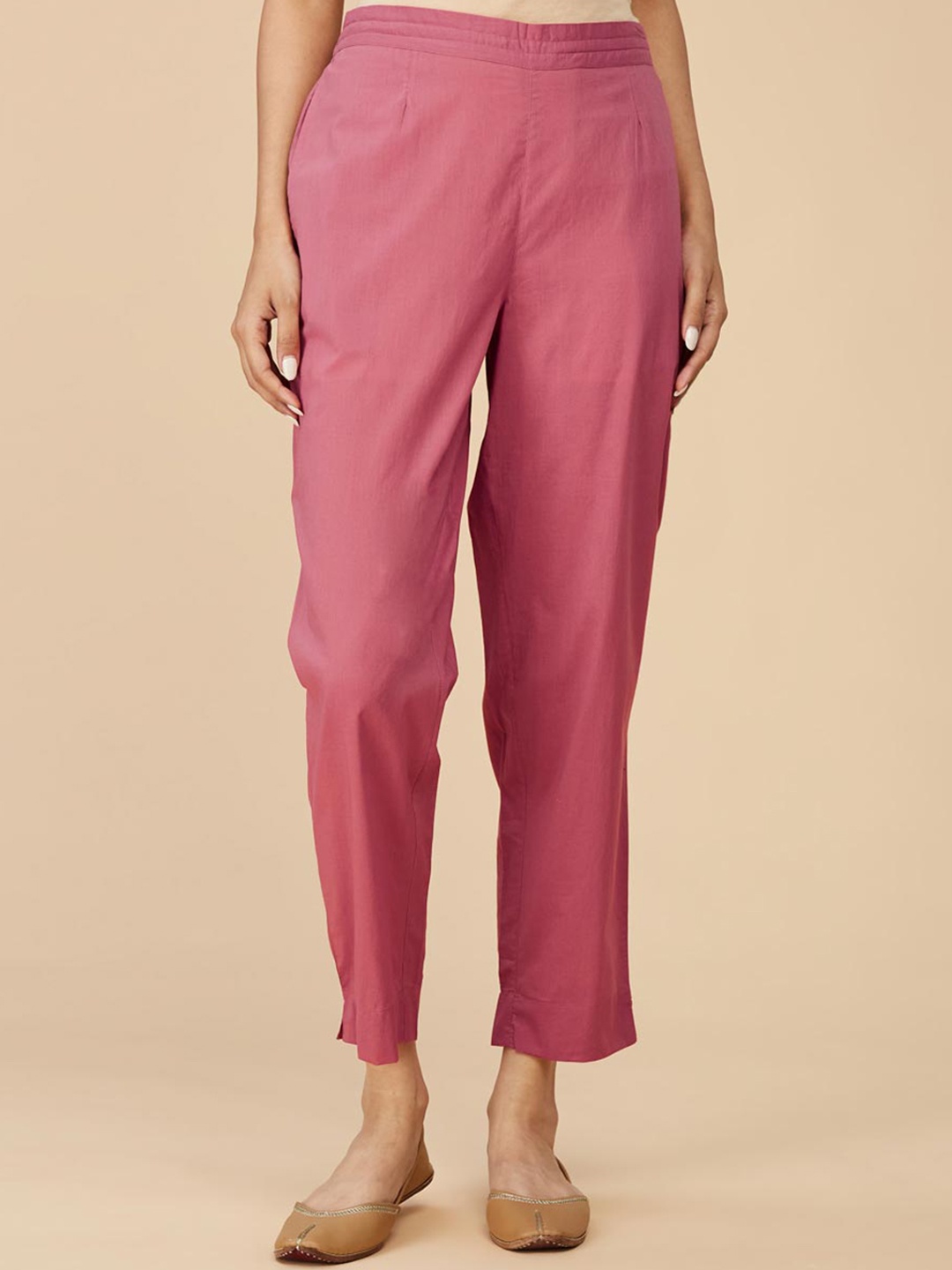 

Fabindia Women Mid-Rise Cotton Trousers, Pink