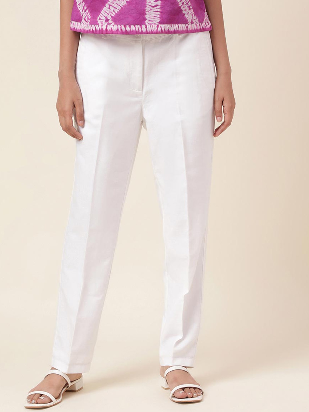 

Fabindia Women Slim Fit Linen Blend RegularTrousers, White