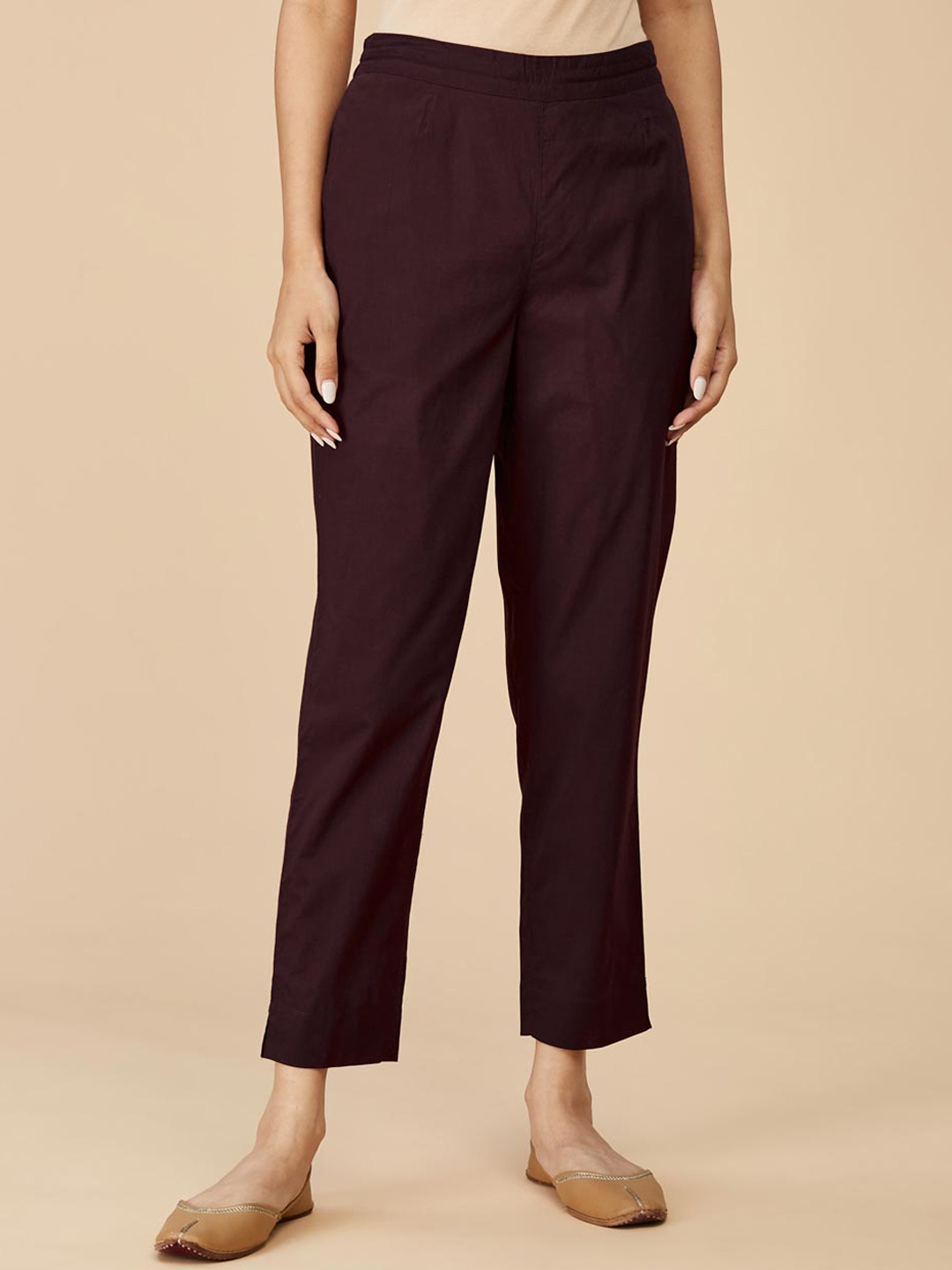 

Fabindia Women Mid Rise Cotton Regular Trousers, Brown