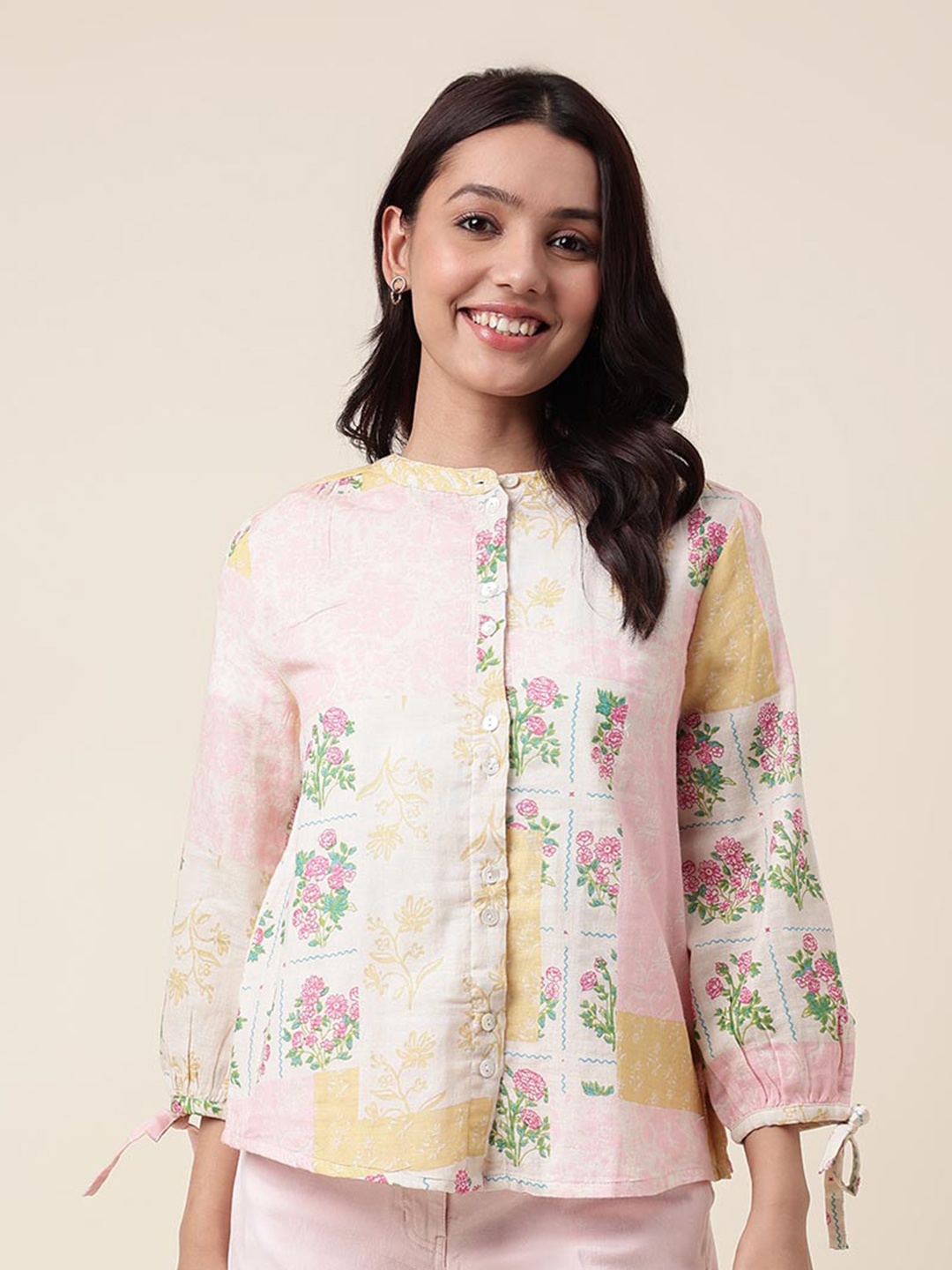

Fabindia Floral Printed Cotton Casual Shirt, Beige