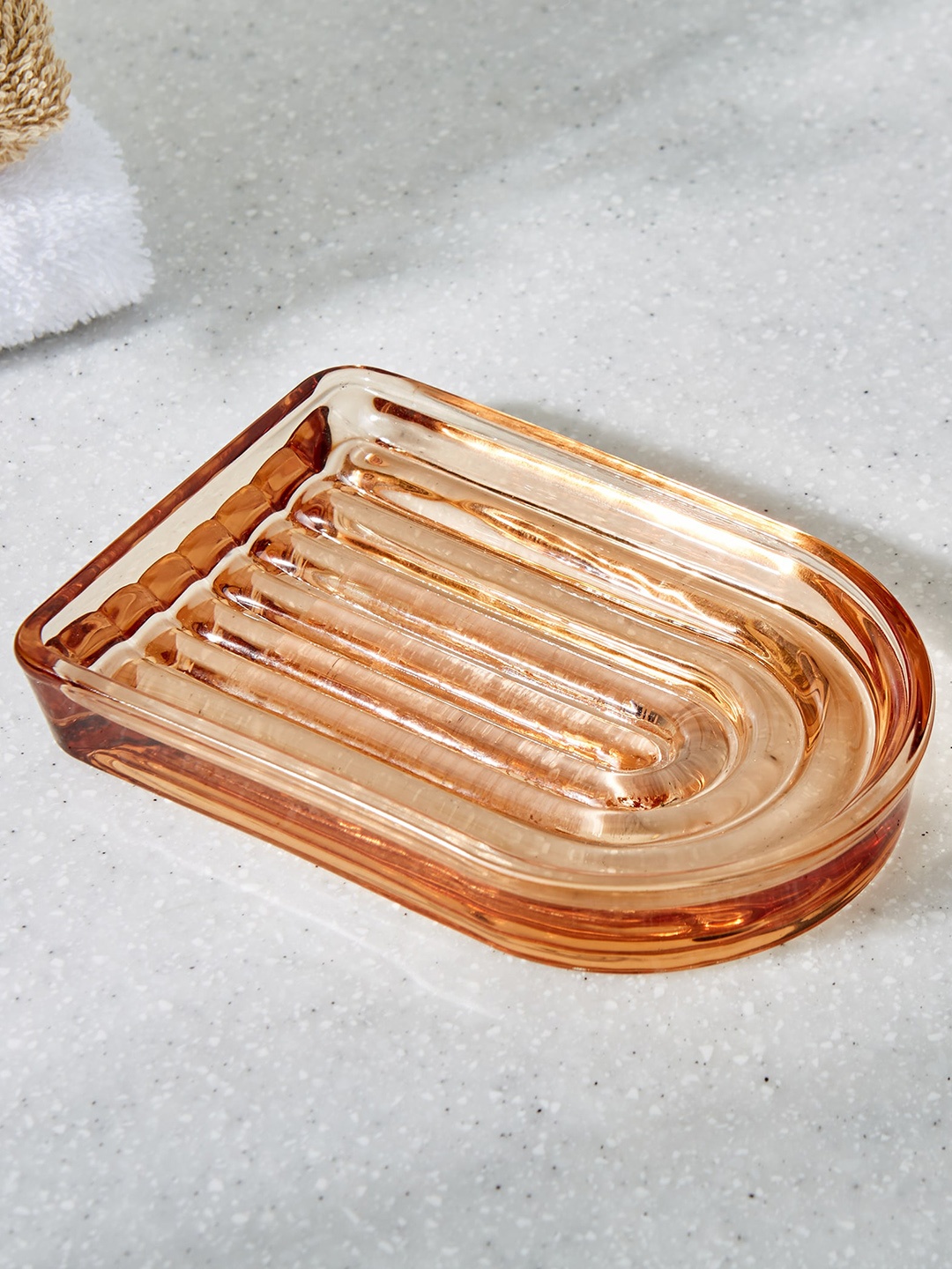 

Home Centre Nova Dastkari Asra Brown Textured Glass Carved Soap Dish