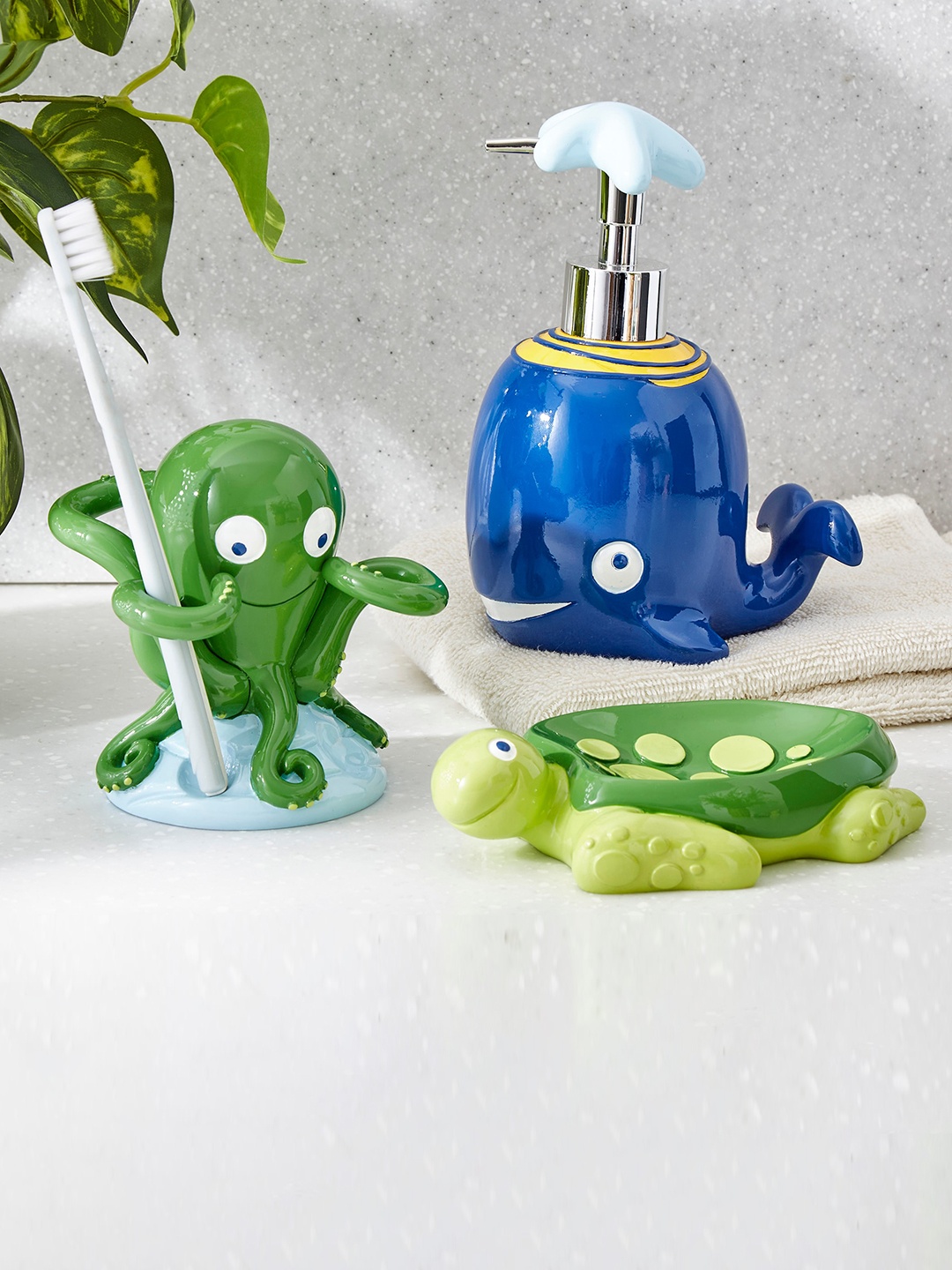 Home Centre Corsica Aqua Green & Blue Textured Octopus-Shaped Toothbrush Holder