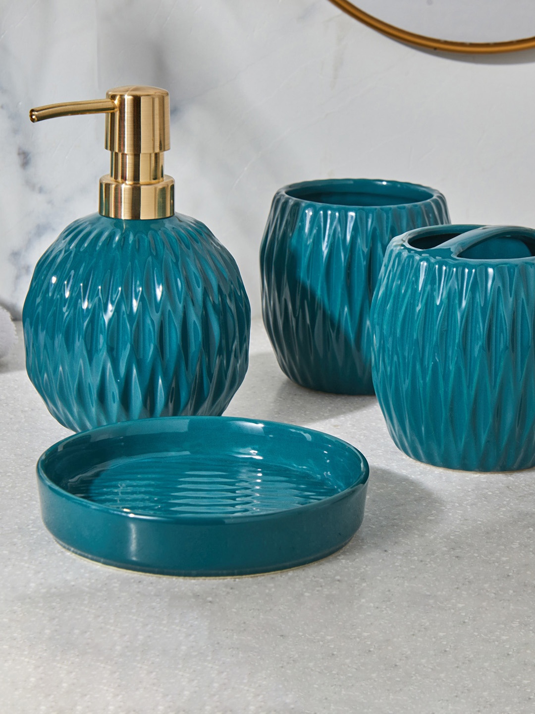 

Home Centre Color Refresh Essence Nile Teal Blue Textured Ceramic Soap Dish