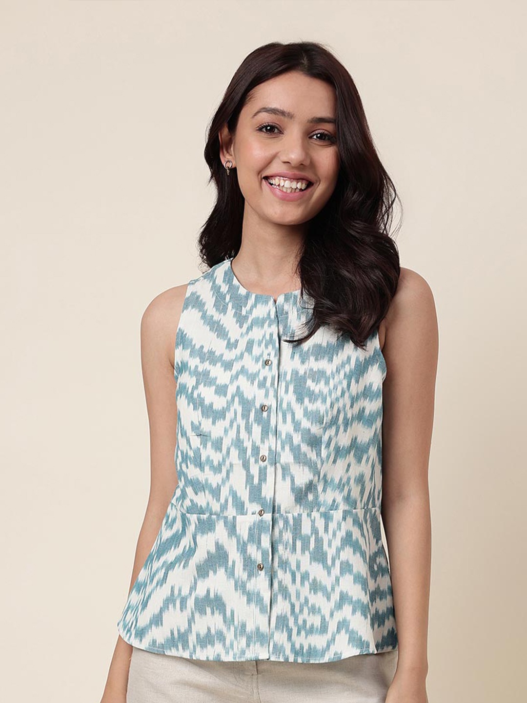 

Fabindia Ethnic Motifs Printed Cotton Top, White