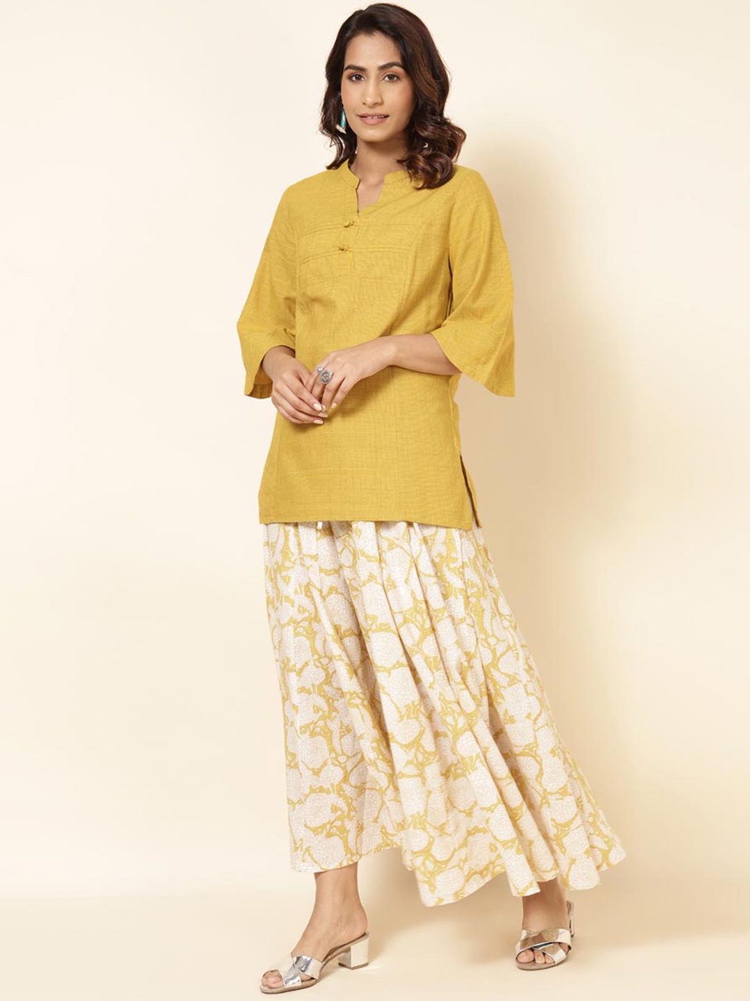 

Fabindia Printed Pure Cotton Kurti with Skirt, Mustard