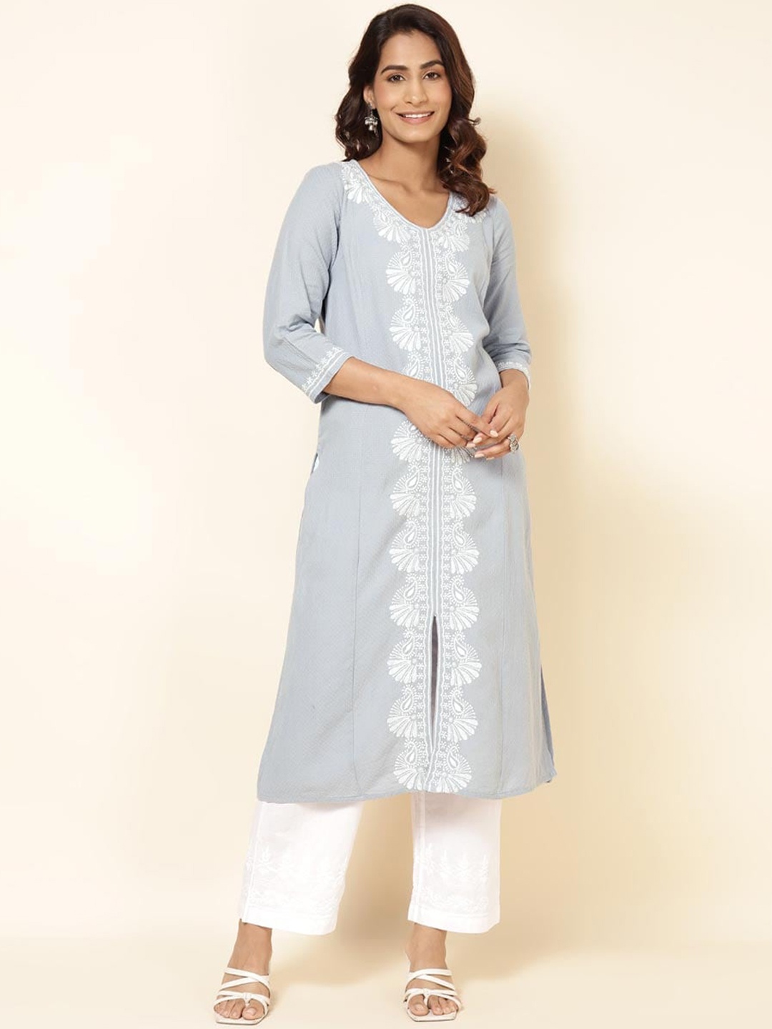 

Fabindia Embroidered Anarkali Cotton Kurta, Grey