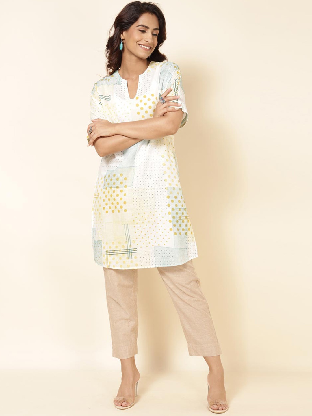 

Fabindia Geometric Printed Pure Cotton Kurta, White