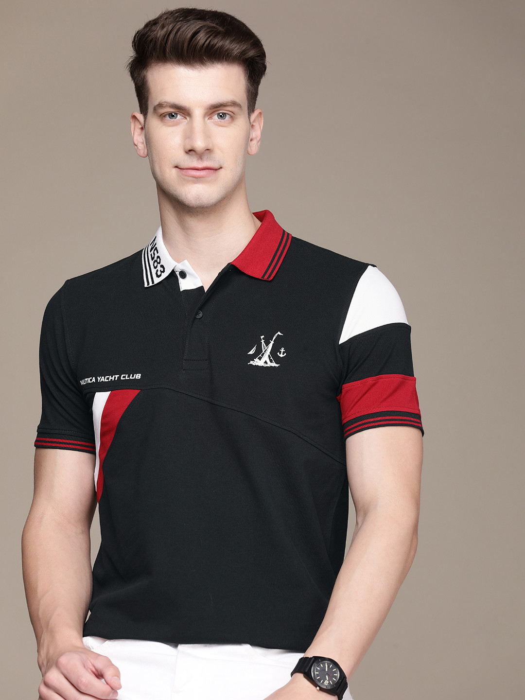 

Nautica Striped Polo Collar T-shirt, Navy blue