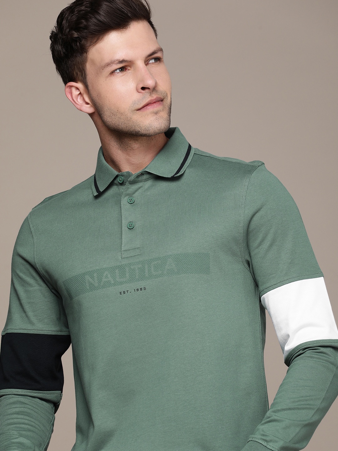 

Nautica Brand Logo Polo Collar Pure Cotton T-shirt, Green