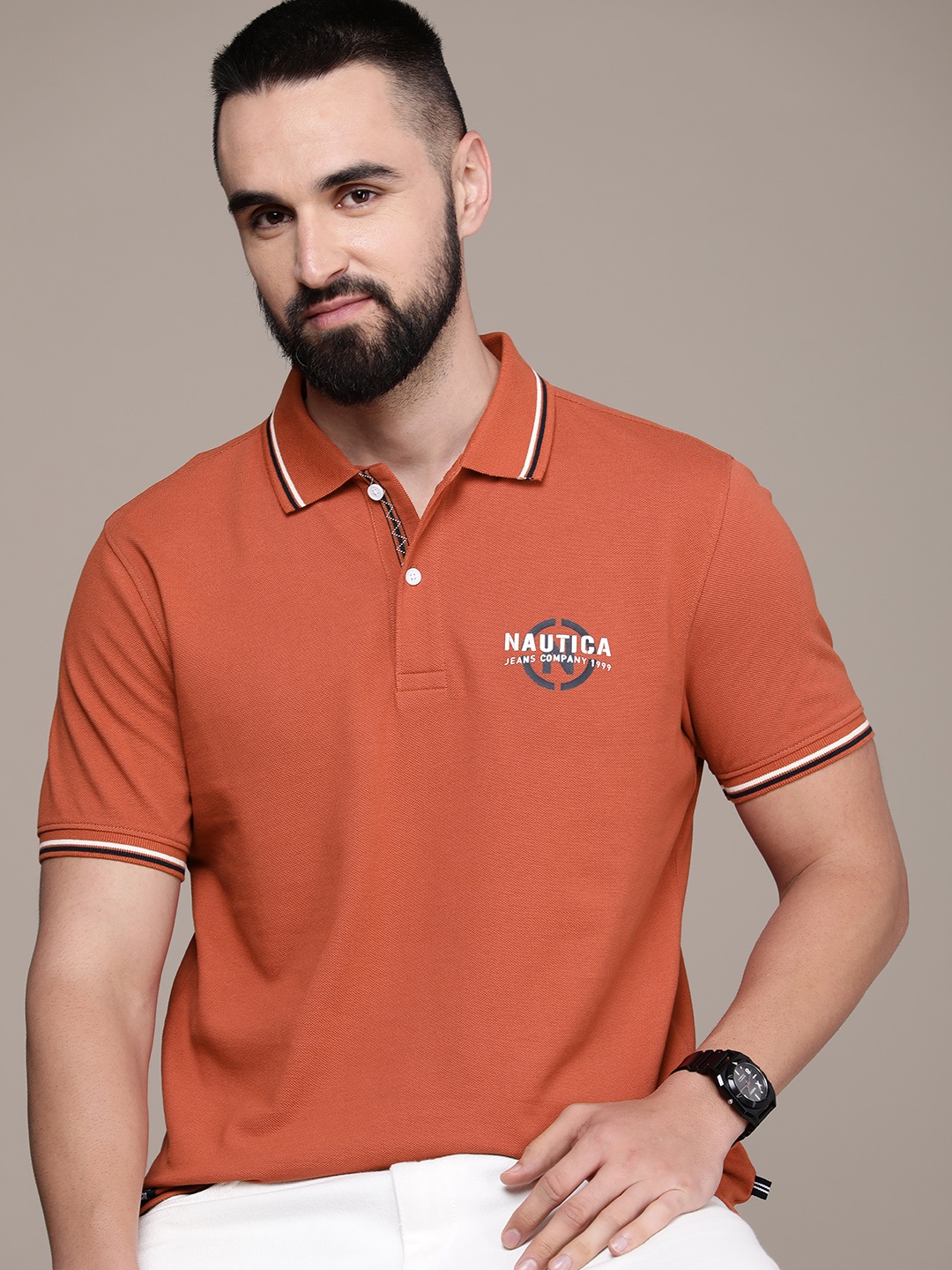 

Nautica Polo Collar Pure Cotton T-shirt, Rust