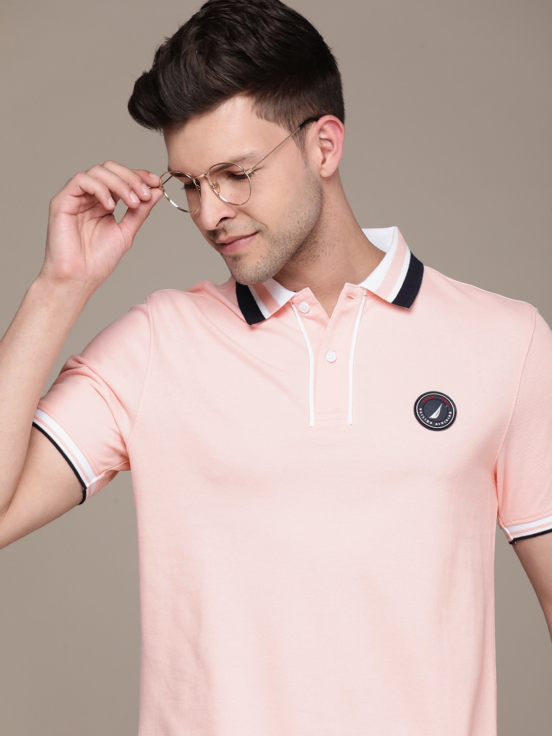 

Nautica Polo Collar Pure Cotton With Applique Detail T-shirt, Pink