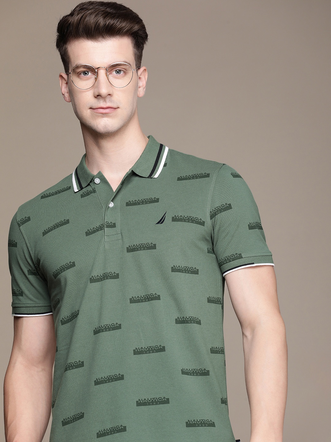 

Nautica Brand Logo Printed Polo Collar T-shirt, Green