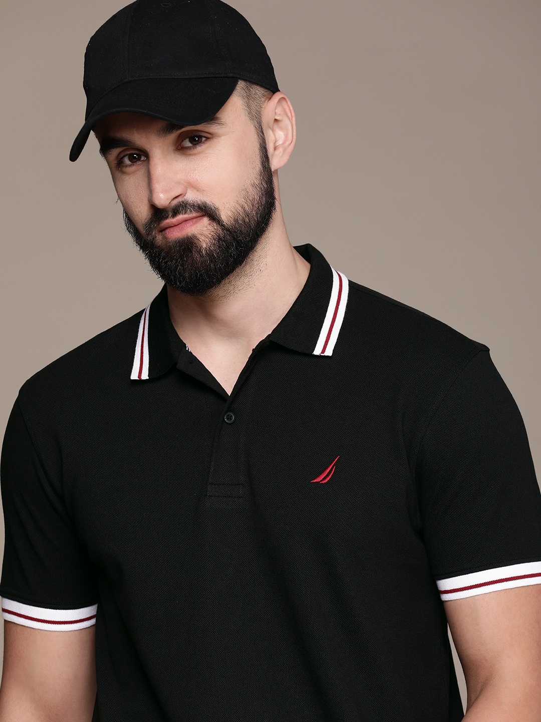 

Nautica Solid Polo Collar Pure Cotton T-shirt, Black